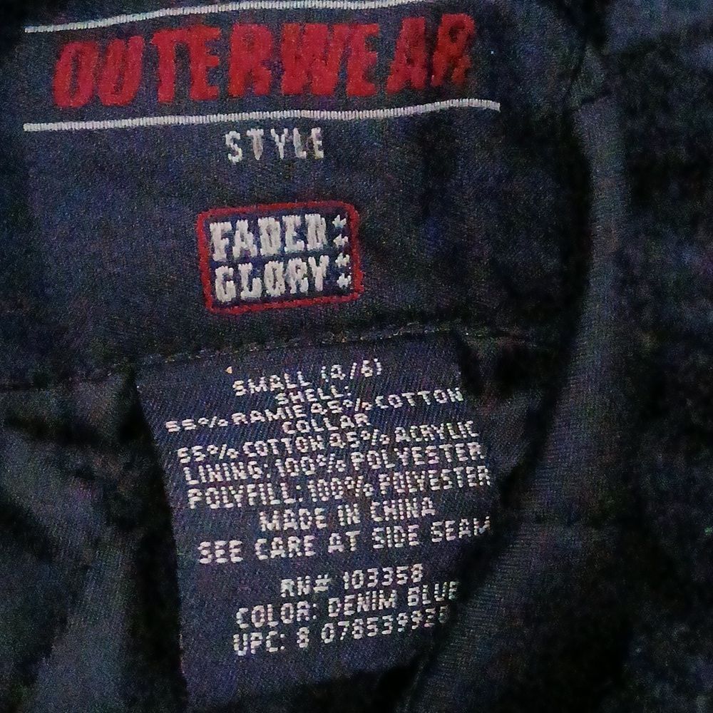 Faded Glory Outwear vintage winter denim jean jacket wide collar 90's Sz S NWOT - Picture 10 of 10